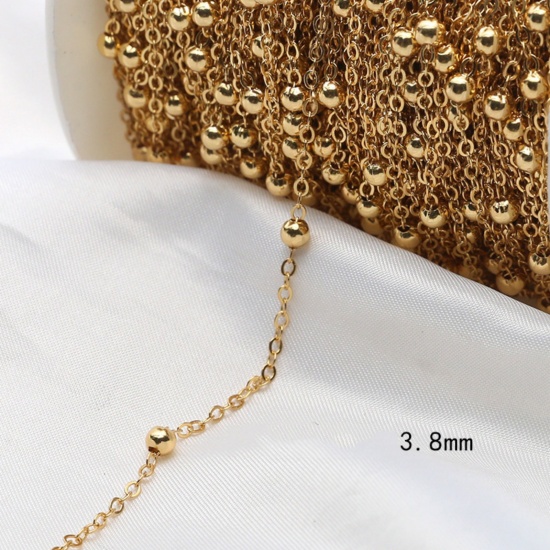 Picture of 1 M Brass Beaded Chain For Handmade DIY Jewelry Making Findings 18K Gold Plated 3.8mm