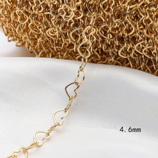 Picture of 1 M Brass Heart Link Chain For Handmade DIY Jewelry Making Findings 18K Gold Plated 4.6mm