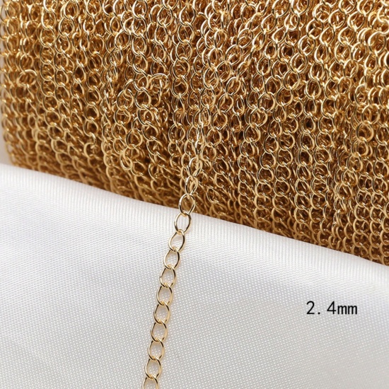 Picture of 1 M Brass Curb Link Chain For Handmade DIY Jewelry Making Findings 18K Gold Plated 2.4mm