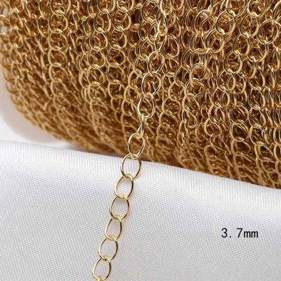 Picture of 1 M Brass Curb Link Chain For Handmade DIY Jewelry Making Findings 18K Gold Plated 3.7mm