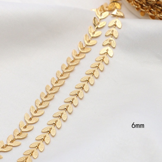 Picture of 1 M Brass Link Chain For Handmade DIY Jewelry Making Findings Leaf 18K Gold Plated 6mm