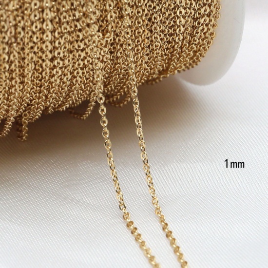 Picture of 1 M Brass Link Cable Chain For Handmade DIY Jewelry Making Findings 18K Gold Plated 1mm