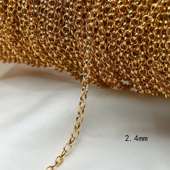 Picture of 1 M Brass Link Cable Chain For Handmade DIY Jewelry Making Findings 18K Gold Plated 2.4mm