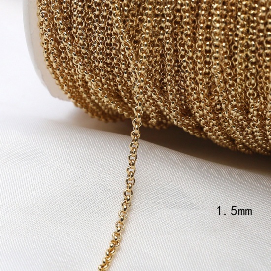 Picture of 1 M Brass Rolo Chain For Handmade DIY Jewelry Making Findings 18K Gold Plated 1.5mm