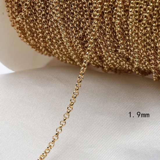 Picture of 1 M Brass Rolo Chain For Handmade DIY Jewelry Making Findings 18K Gold Plated 1.9mm