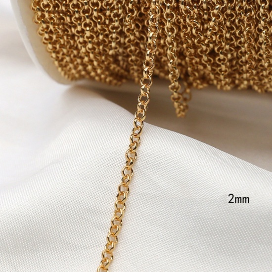 Picture of 1 M Brass Rolo Chain For Handmade DIY Jewelry Making Findings 18K Gold Plated 2mm