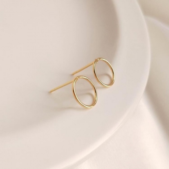 Picture of 1 Pair Eco-friendly Brass Ear Post Stud Earrings 14K Real Gold Plated Circle Ring 10mm Dia.