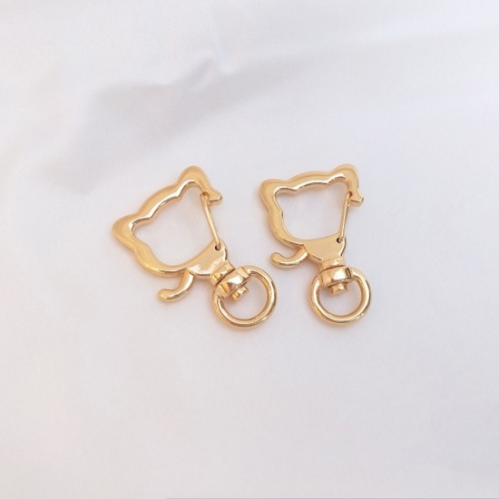 Picture of 2 PCs Eco-friendly Brass Keychain & Keyring Cat Animal 14K Real Gold Plated 3.4cm x 2.2cm