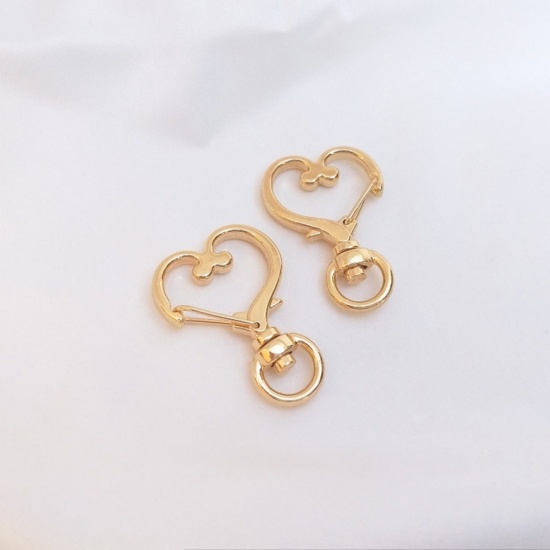 Picture of 2 PCs Eco-friendly Brass Keychain & Keyring Heart 14K Real Gold Plated 3.5cm x 2.4cm