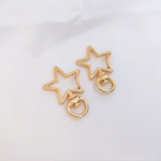 Picture of 2 PCs Eco-friendly Brass Keychain & Keyring Star 14K Real Gold Plated 3.4cm x 2.2cm