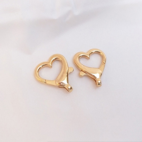 Picture of 2 PCs Eco-friendly Brass Keychain & Keyring Heart 14K Real Gold Plated 26mm x 22mm