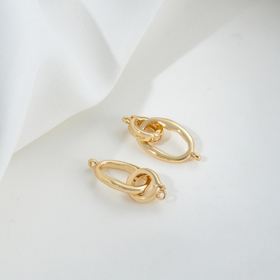 Picture of 2 PCs Eco-friendly Brass Connectors Clasp Circle Ring 14K Real Gold Plated 16mm x 9mm