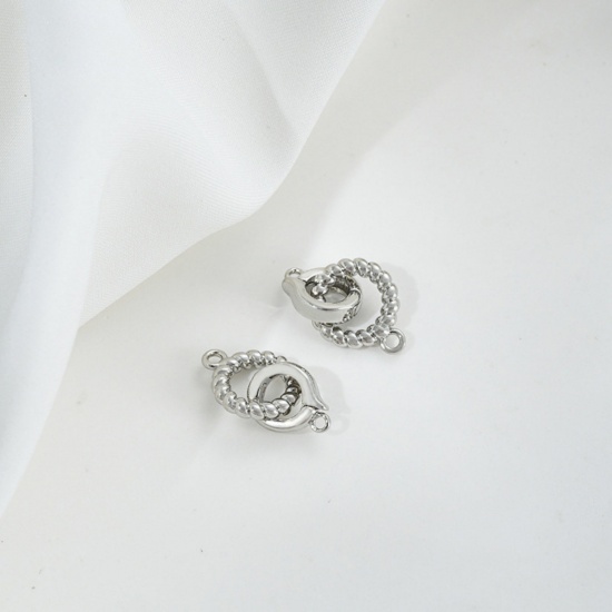 Picture of 2 PCs Eco-friendly Brass Connectors Clasp Circle Ring Real Platinum Plated 10mm x 10mm