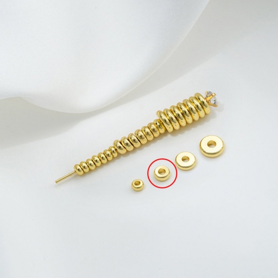 Image de 10 Pcs Perles d'Espacement Accessories pour DIY Fabrication de Bijoux de Bracelet en Laiton Respectueux de la Nature Plaqué Or Véritable 18K Plat-Rond Env. 4mm Dia.