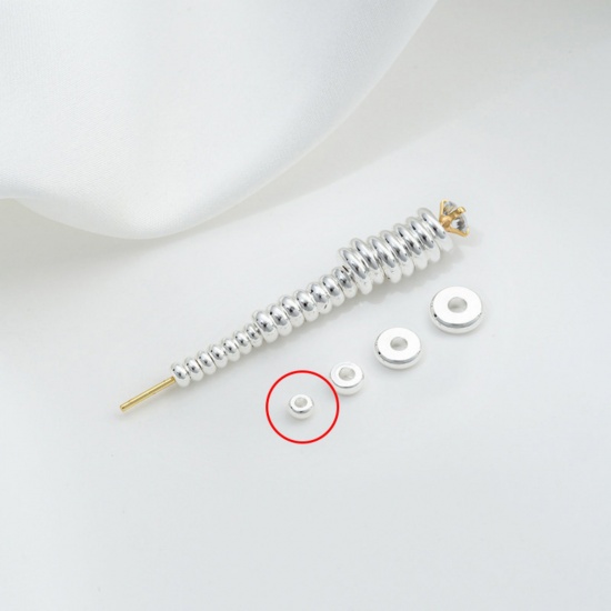 Image de 10 Pcs Perles d'Espacement Accessories pour DIY Fabrication de Bijoux de Bracelet Respectueux de la Nature en Laiton Plaqué Argent Sterling 925 Plat-Rond 3mm Dia.