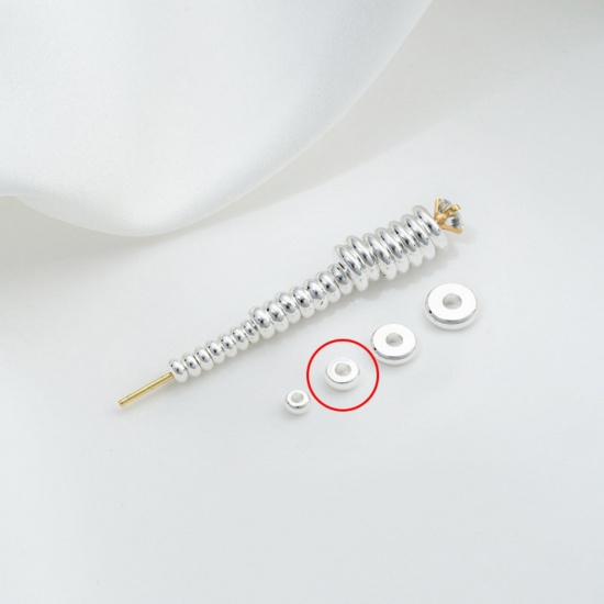 Image de 10 Pcs Perles d'Espacement Accessories pour DIY Fabrication de Bijoux de Bracelet Respectueux de la Nature en Laiton Plaqué Argent Sterling 925 Plat-Rond 4mm Dia.