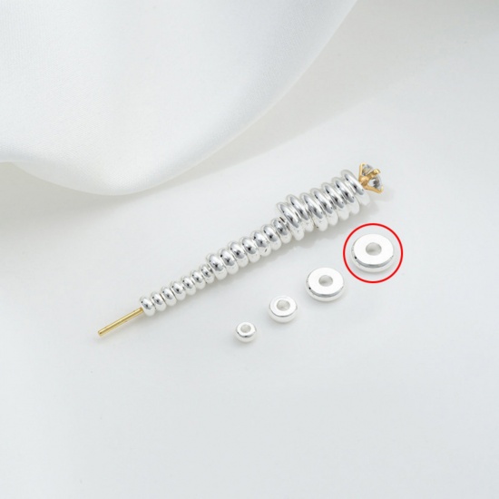 Image de 10 Pcs Perles d'Espacement Accessories pour DIY Fabrication de Bijoux de Bracelet Respectueux de la Nature en Laiton Plaqué Argent Sterling 925 Plat-Rond 6mm Dia.