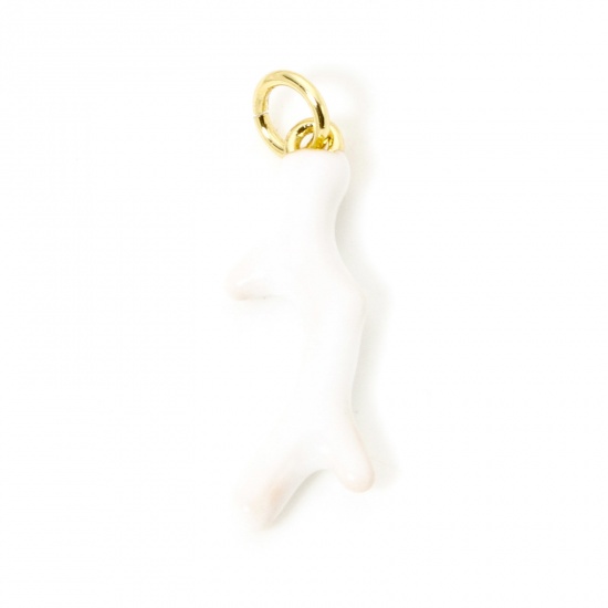 Image de 1 Pièce Breloques Bijoux d'Océan en Laiton Respectueux de la Nature Corail Plaqué Or Véritable 18K Blanc Émail 25mm x 7.5mm