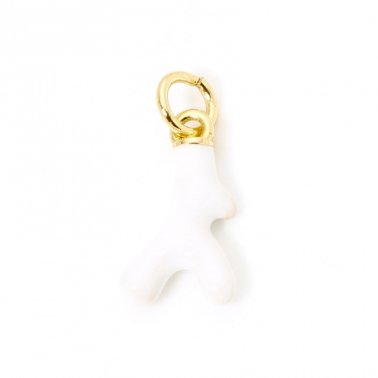 Image de 1 Pièce Breloques Bijoux d'Océan en Laiton Respectueux de la Nature Corail Plaqué Or Véritable 18K Blanc Émail 18mm x 8mm