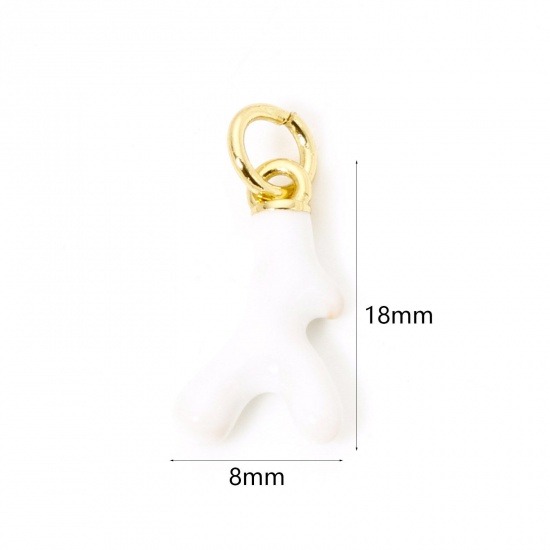 Image de 1 Pièce Breloques Bijoux d'Océan en Laiton Respectueux de la Nature Corail Plaqué Or Véritable 18K Blanc Émail 18mm x 8mm