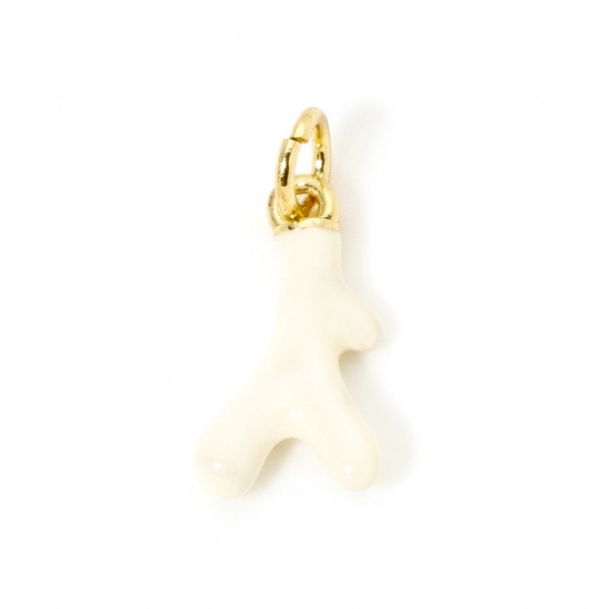 Image de 1 Pièce Breloques Bijoux d'Océan en Laiton Respectueux de la Nature Corail Plaqué Or Véritable 18K Crème Émail 18mm x 8mm