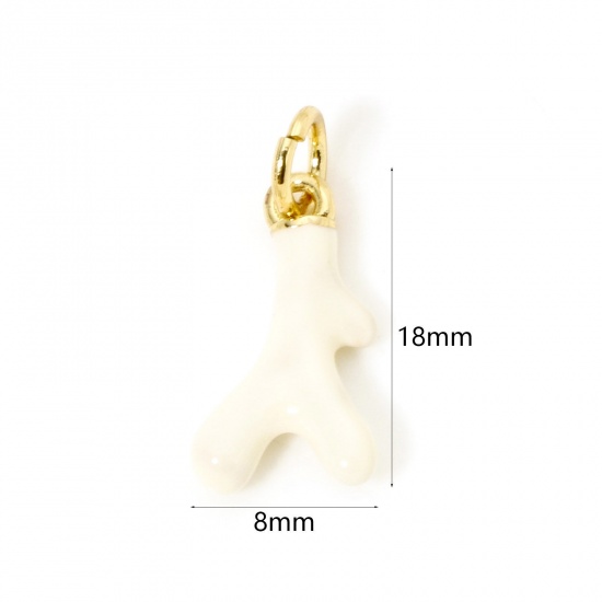 Image de 1 Pièce Breloques Bijoux d'Océan en Laiton Respectueux de la Nature Corail Plaqué Or Véritable 18K Crème Émail 18mm x 8mm