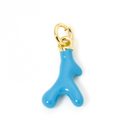 Image de 1 Pièce Breloques Bijoux d'Océan en Laiton Respectueux de la Nature Corail Plaqué Or Véritable 18K Bleu Émail 18mm x 8mm
