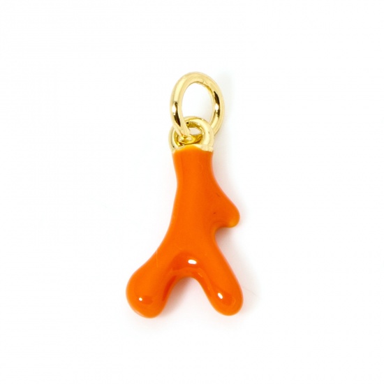 Image de 1 Pièce Breloques Bijoux d'Océan en Laiton Respectueux de la Nature Corail Plaqué Or Véritable 18K Orange Émail 18mm x 8mm