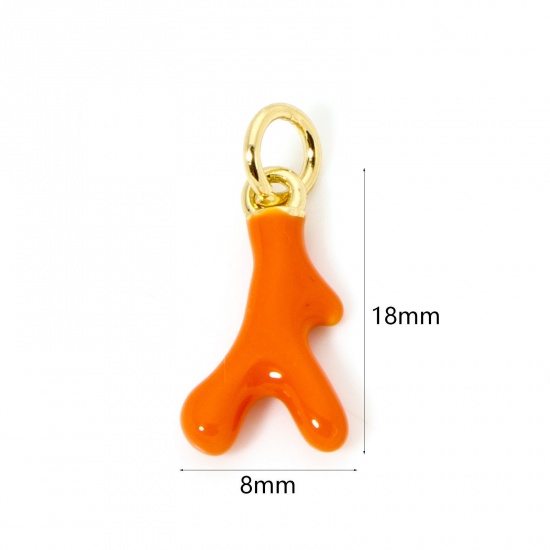 Image de 1 Pièce Breloques Bijoux d'Océan en Laiton Respectueux de la Nature Corail Plaqué Or Véritable 18K Orange Émail 18mm x 8mm