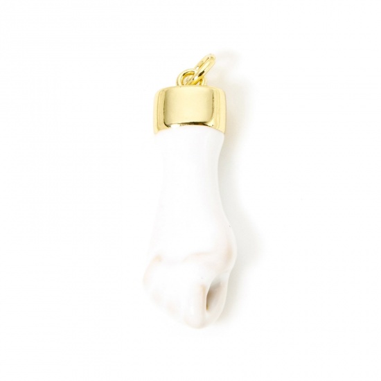 Image de 1 Pièce Breloques en Laiton Respectueux de la Nature Geste de la Main Plaqué Or Véritable 18K Blanc Émail 30mm x 9mm