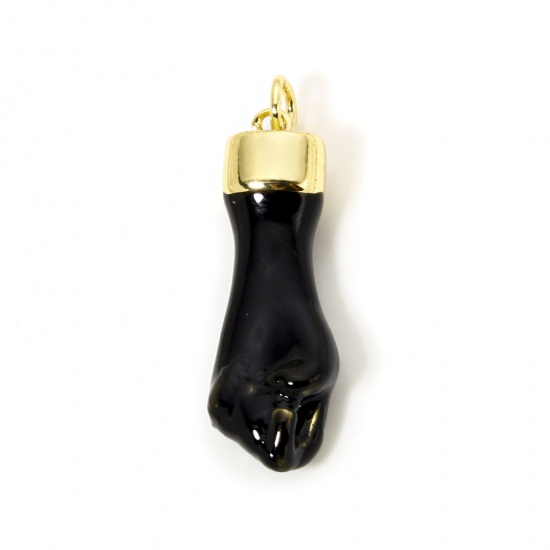 Image de 1 Pièce Breloques en Laiton Respectueux de la Nature Geste de la Main Plaqué Or Véritable 18K Noir Émail 30mm x 9mm