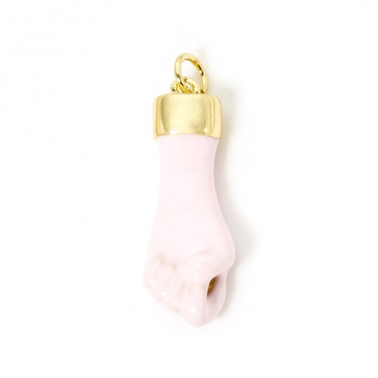 Image de 1 Pièce Breloques en Laiton Respectueux de la Nature Geste de la Main Plaqué Or Véritable 18K Rose Émail 30mm x 9mm