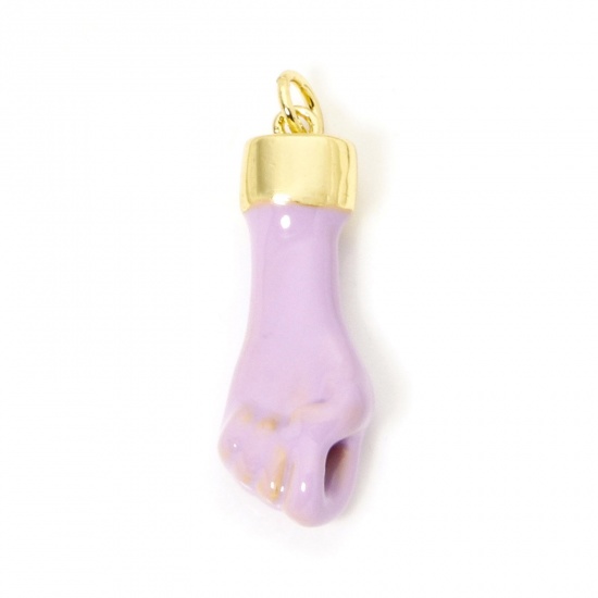Image de 1 Pièce Breloques en Laiton Respectueux de la Nature Geste de la Main Plaqué Or Véritable 18K Violet Émail 30mm x 9mm
