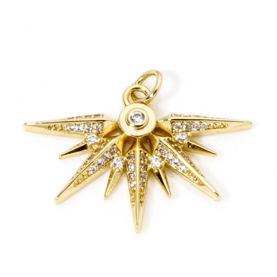 Image de 1 Pièce Breloques Micro Pave en Laiton Respectueux de la Nature Eventail Plaqué Or Véritable 18K Rayons de Soleil Micro Pave à Zircone Cubique Clair 27.5mm x 22mm