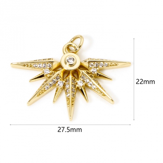 Image de 1 Pièce Breloques Micro Pave en Laiton Respectueux de la Nature Eventail Plaqué Or Véritable 18K Rayons de Soleil Micro Pave à Zircone Cubique Clair 27.5mm x 22mm
