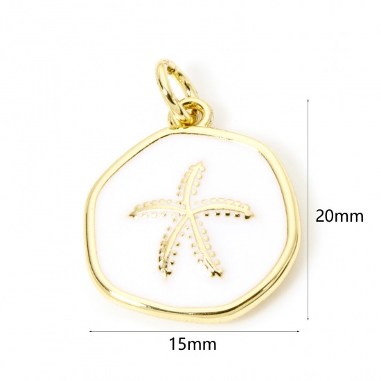 Picture of 1 Piece Eco-friendly Brass Ocean Jewelry Charms 18K Real Gold Plated White Irregular Star Fish Enamel 20mm x 15mm