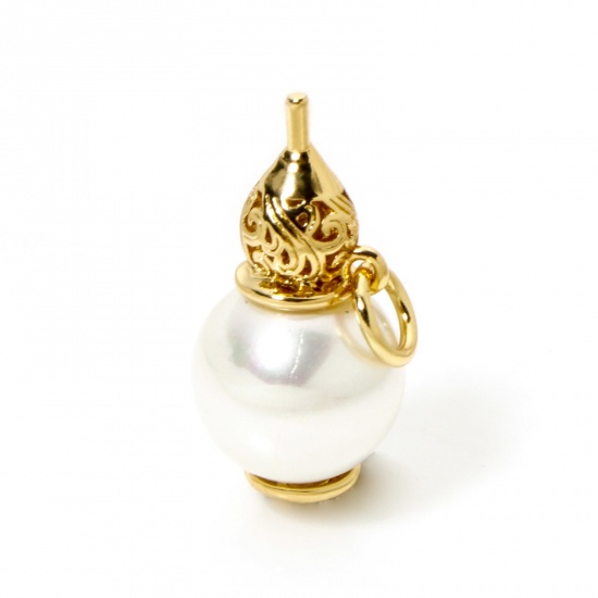 Picture of 1 Piece Eco-friendly Brass Charms 18K Real Gold Plated Calabash Acrylic Imitation Pearl 20mm x 10mm