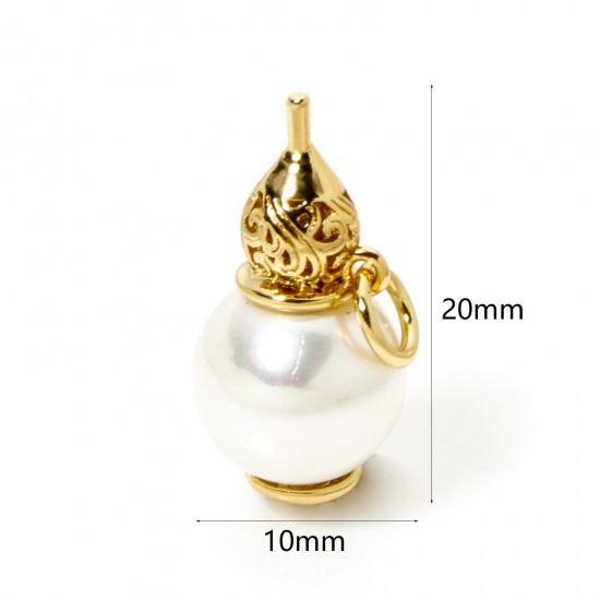 Picture of 1 Piece Eco-friendly Brass Charms 18K Real Gold Plated Calabash Acrylic Imitation Pearl 20mm x 10mm