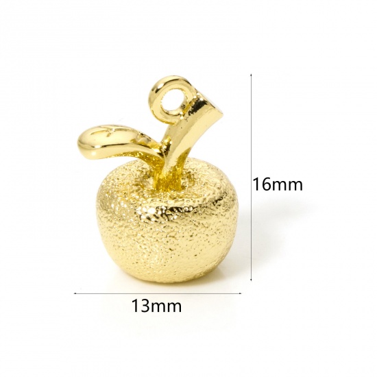 Picture of 2 PCs Eco-friendly Brass Christmas Charms 18K Real Gold Plated Apple Fruit Fruit 3D 16mm x 13mm