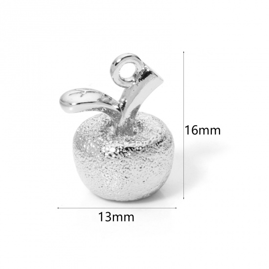 Picture of 2 PCs Eco-friendly Brass Christmas Charms Real Platinum Plated Apple Fruit Fruit 3D 16mm x 13mm