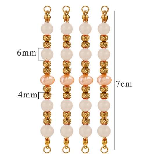 Bild von 1 Stück Vakuumbeschichtung 304 Edelstahl & Halbedelstein Steckverbinder Charmes Anhänger Rund 18K Vergoldet Weiß Perlen 7.5cm