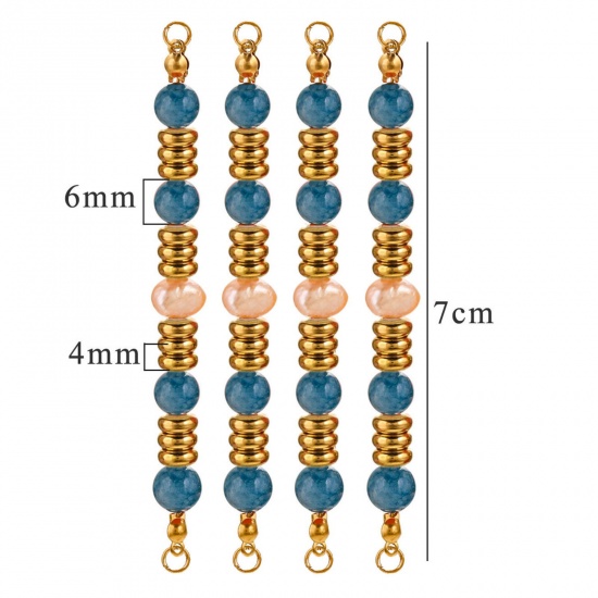 Bild von 1 Stück Vakuumbeschichtung 304 Edelstahl & Halbedelstein Steckverbinder Charmes Anhänger Rund 18K Vergoldet Blau Perlen 7cm