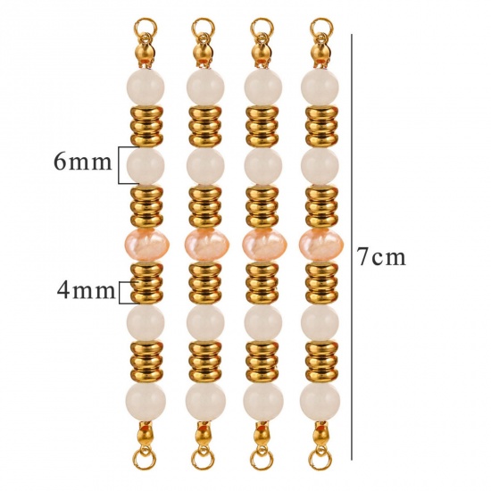 Bild von 1 Stück Vakuumbeschichtung 304 Edelstahl & Halbedelstein Steckverbinder Charmes Anhänger Rund 18K Vergoldet Weiß Perlen 7cm