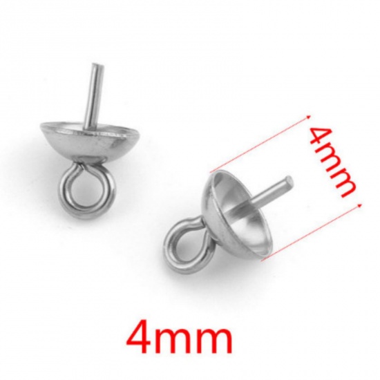 Immagine di 10 PCs 304 Stainless Steel Pearl Pendant Connector Bail Pin Cap Silver Tone 8mm x 4mm