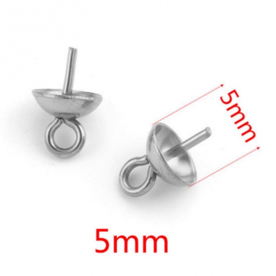 Immagine di 10 PCs 304 Stainless Steel Pearl Pendant Connector Bail Pin Cap Silver Tone 7mm x 5mm