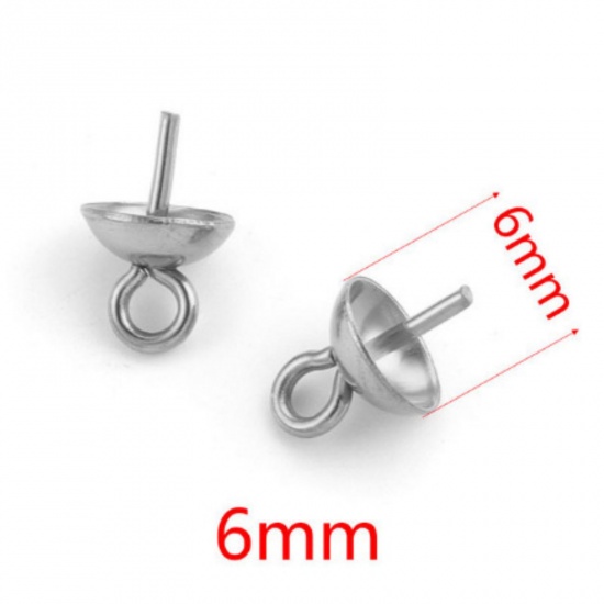 Immagine di 10 PCs 304 Stainless Steel Pearl Pendant Connector Bail Pin Cap Silver Tone 7mm x 6mm