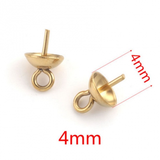 Immagine di 10 PCs Vacuum Plating 304 Stainless Steel Pearl Pendant Connector Bail Pin Cap 18K Gold Plated 8mm x 4mm