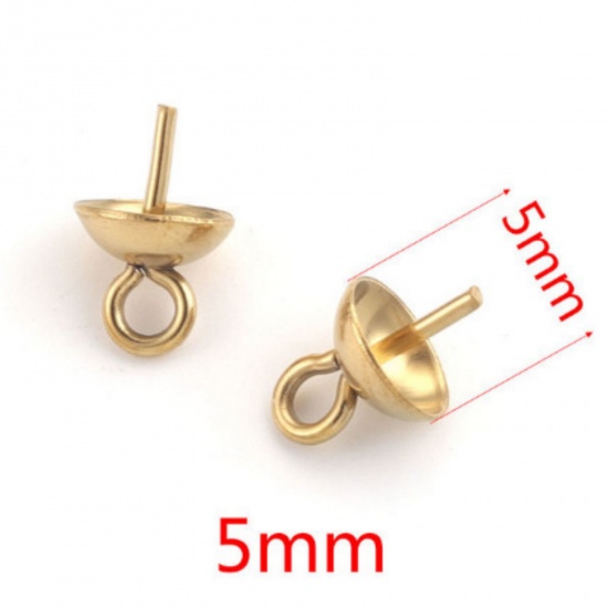 Immagine di 10 PCs Vacuum Plating 304 Stainless Steel Pearl Pendant Connector Bail Pin Cap 18K Gold Plated 7mm x 5mm