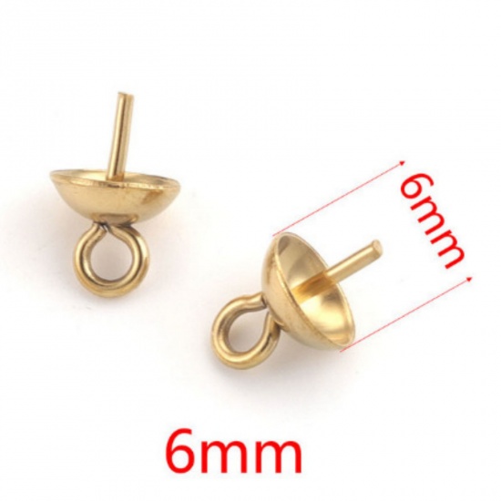 Immagine di 10 PCs Vacuum Plating 304 Stainless Steel Pearl Pendant Connector Bail Pin Cap 18K Gold Plated 7mm x 6mm