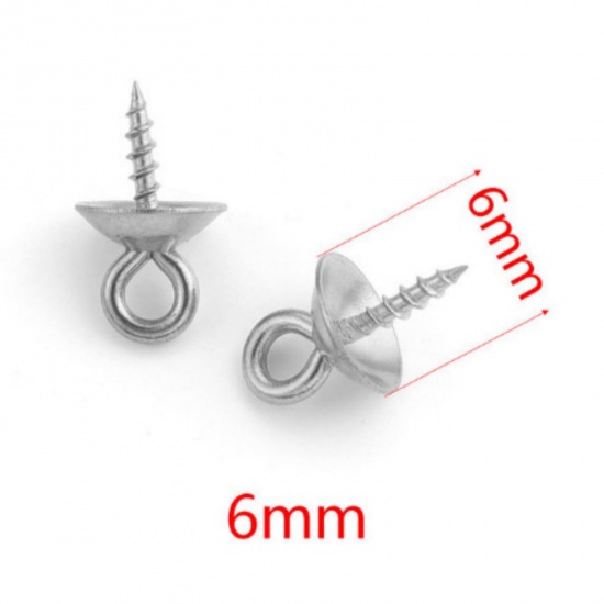 Immagine di 10 PCs 304 Stainless Steel Pearl Pendant Connector Bail Pin Cap Silver Tone 10mm x 6mm